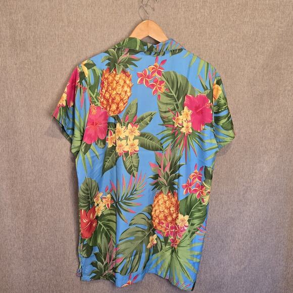 King Kameha Hawaiian Shirt Large Men's Tropical Floral Pineapple Short Sleeve - Picture 5 of 8